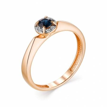 Кольцо из красного золота с бриллиантами и сапфиром (042023)