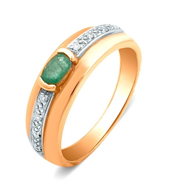 Кольцо из комбинированного золота с бриллиантами и изумрудом (017608)