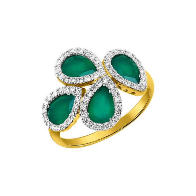 Кольцо из жёлтого золота с бриллиантами и зелёными агатами (030655)
