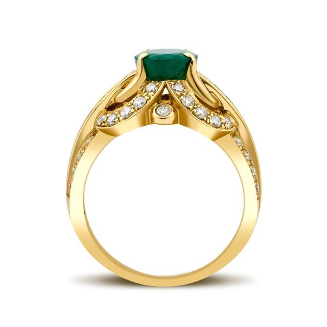 Кольцо из жёлтого золота с бриллиантами и изумрудом (018501)