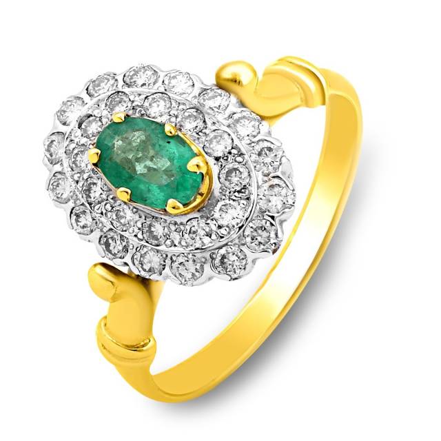 Кольцо из комбинированного золота с бриллиантами и изумрудом (018395)
