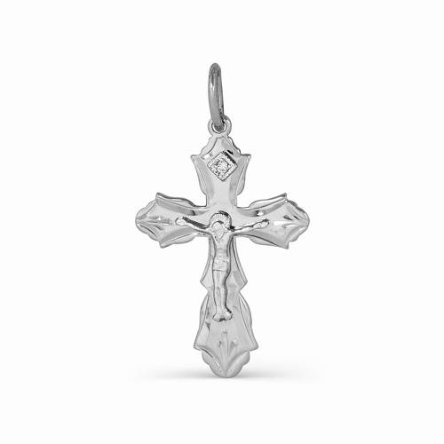 Кулон крест из белого золота с бриллиантом (042599)