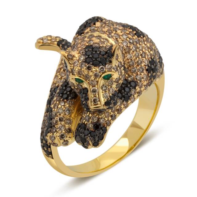 Кольцо из жёлтого золота с бриллиантами и изумрудами (037609)