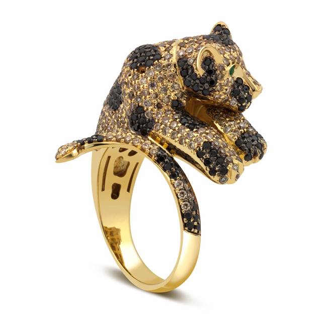 Кольцо из жёлтого золота с бриллиантами и изумрудами (037609)