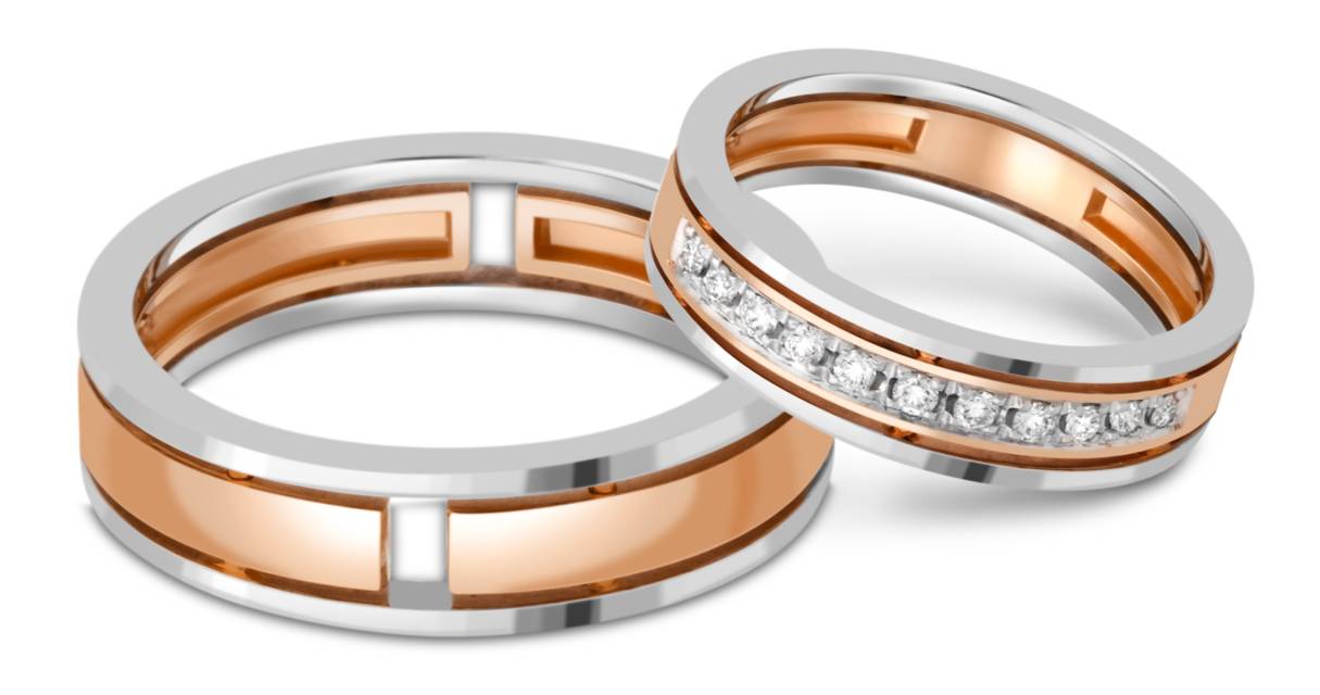 Обручальное кольцо из комбинированного золота с бриллиантами (038010)