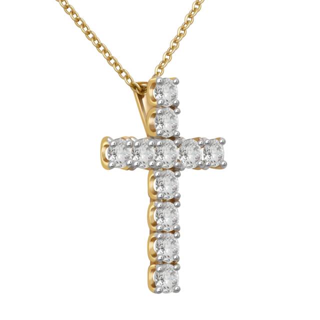 Колье крест из жёлтого золота с бриллиантами (038817)