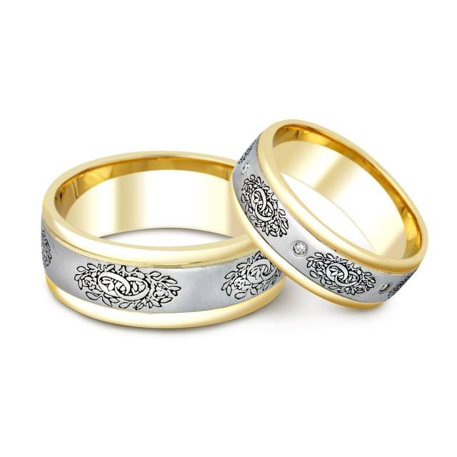 Обручальное кольцо из комбинированного золота с бриллиантами (003874)