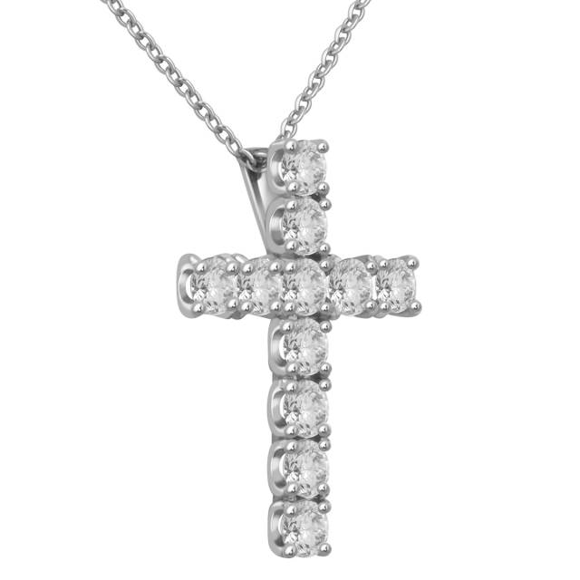 Колье крест из белого золота с бриллиантами (038818)