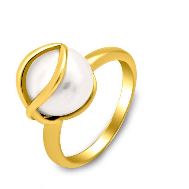 Кольцо из желтого золота с жемчугом (020809)