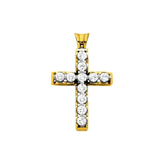 Кулон крест из жёлтого золота с бриллиантами (025798)