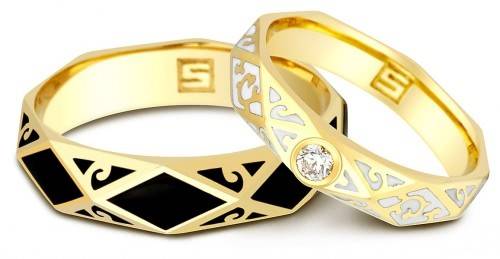 Обручальное кольцо с бриллиантом  и эмалью Венецианская Мозайка 16.0