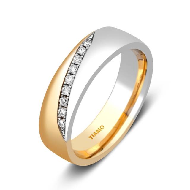 Обручальное кольцо из комбинированного золота с бриллиантами TIAMO (000080)