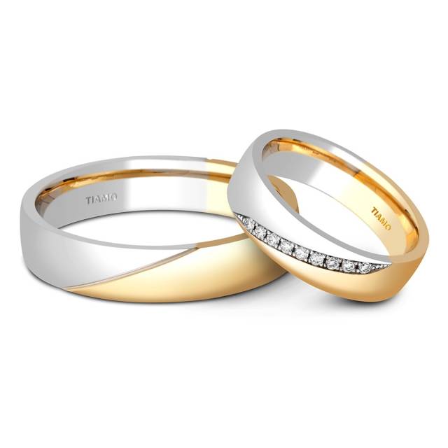 Обручальное кольцо из комбинированного золота с бриллиантами TIAMO (000080)