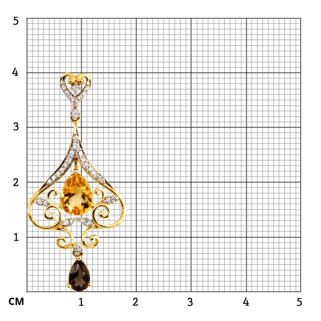 Кулон из жёлтого золота с бриллиантами, цитрином и дымчатым кварцем (048848)