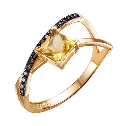 Кольцо из красного золота с цитрином и фианитами (041225)