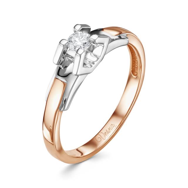 Помолвочное кольцо из комбинированного золота с бриллиантом (054024)