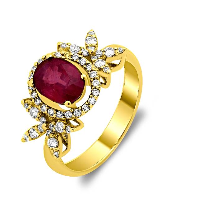 Кольцо из жёлтого золота с бриллиантами и рубином (027587)