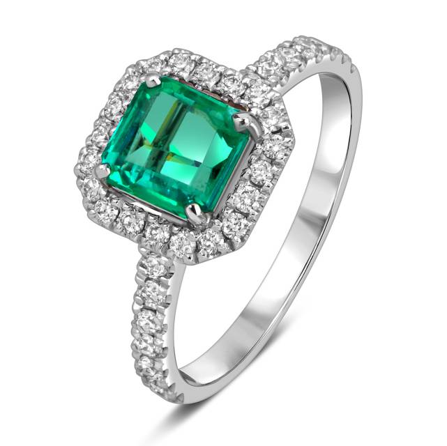 Кольцо из белого золота с бриллиантами и изумрудом (059379)