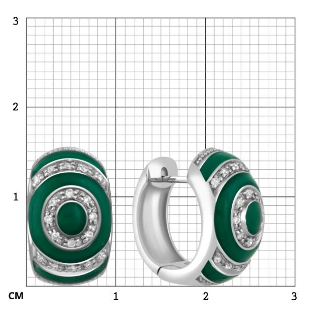 Серьги из белого золота с бриллиантами и эмалью (019754)