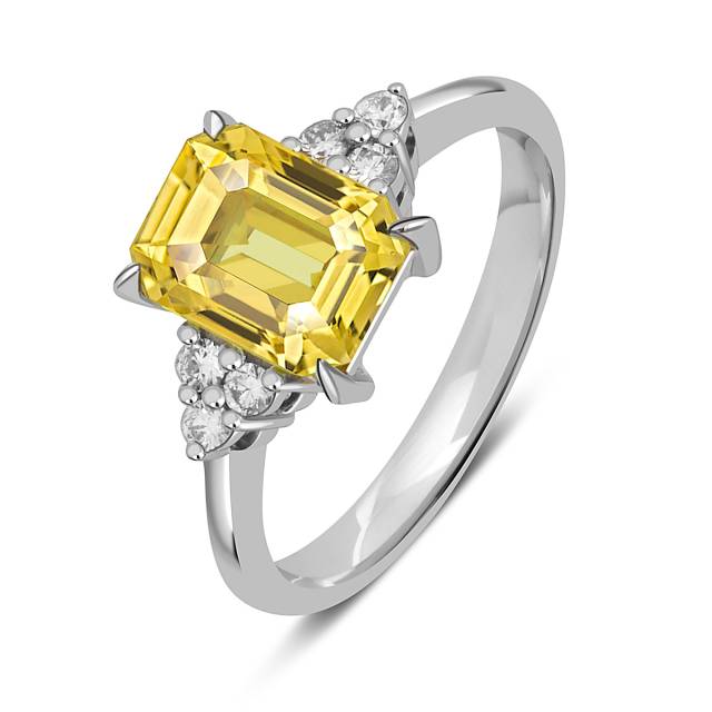 Кольцо из белого золота с бриллиантами и жёлтым сапфиром (051780)