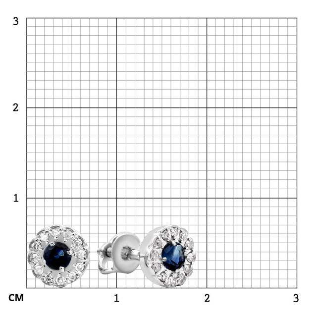 Серьги пусеты из белого золота с бриллиантами и сапфирами (028437)