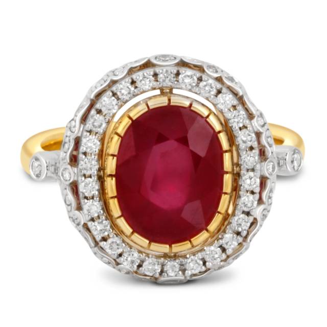 Кольцо из комбинированного золота с бриллиантами и рубином (039877)