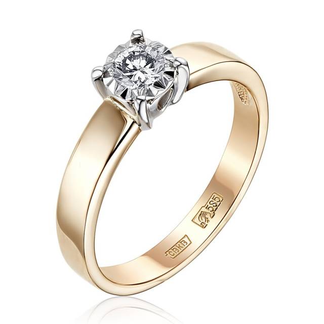 Помолвочное кольцо из комбинированного золота с бриллиантом (052849)