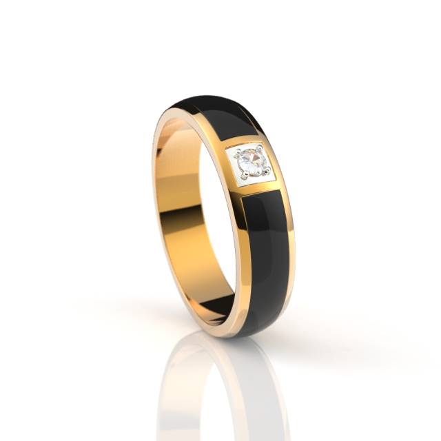 Обручальное кольцо из красного золота с бриллиантом и эмалью (038589)