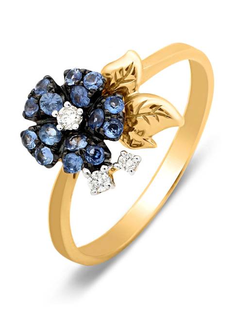 Кольцо из жёлтого золота с бриллиантами и сапфирами (001361)