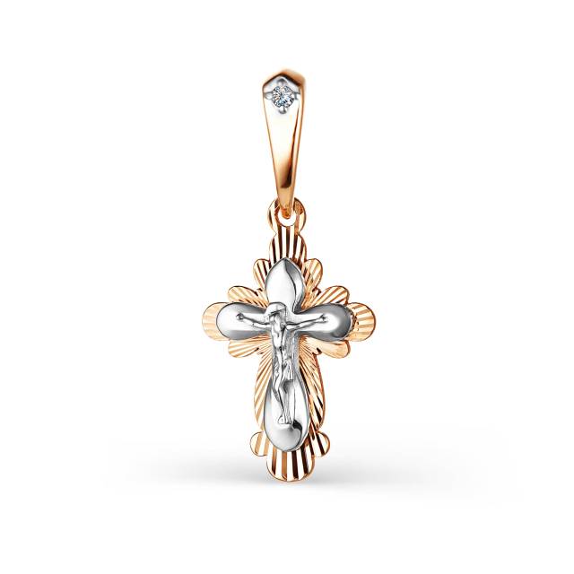 Кулон крест из комбинированного золота с бриллиантом (050262)