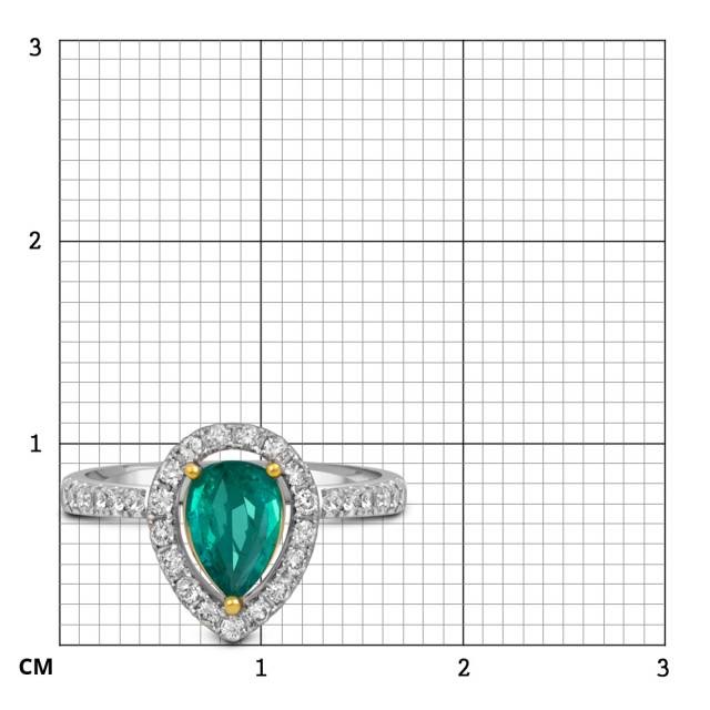 Кольцо из белого золота с бриллиантами и изумрудом (052543)