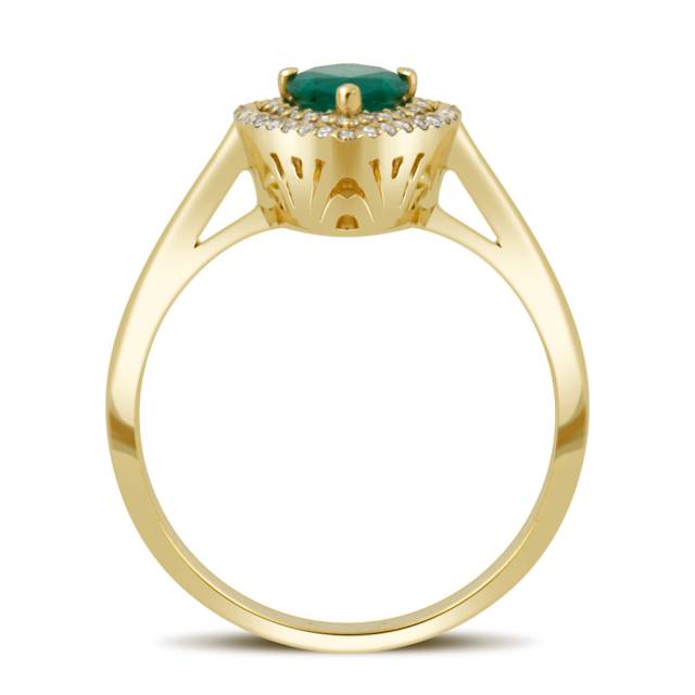 Кольцо из жёлтого золота с бриллиантами и изумрудом (039222)