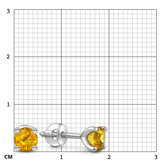 Серьги пусеты из белого золота с жёлтыми сапфирами (052333)