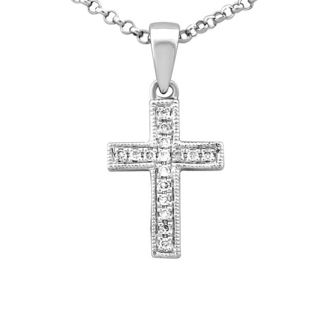 Колье крест из белого золота с бриллиантами (028697)