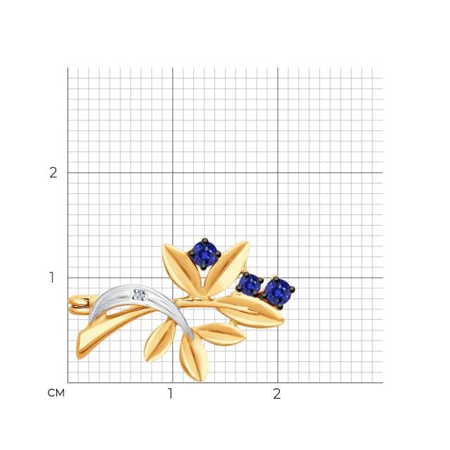Брошь из комбинированного золота с бриллиантом и сапфирами (048698)