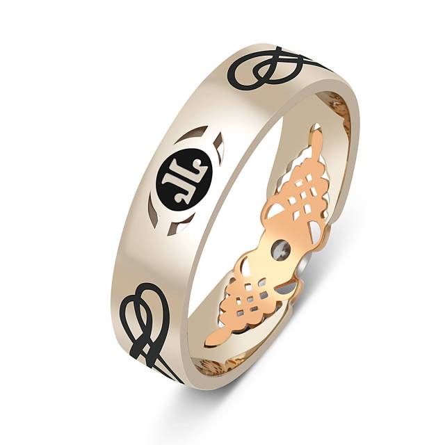 Обручальное кольцо из комбинированного золота с бриллиантом и эмалью "Бесконечность" (038586)