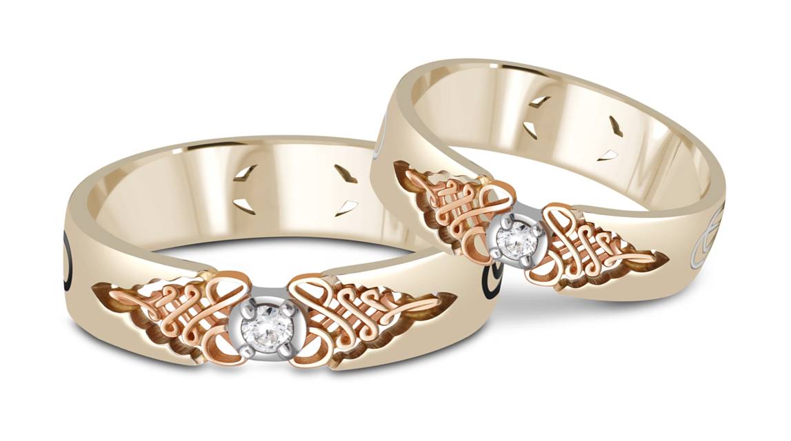 Обручальное кольцо из комбинированного золота с бриллиантом и эмалью "Бесконечность" (038586)