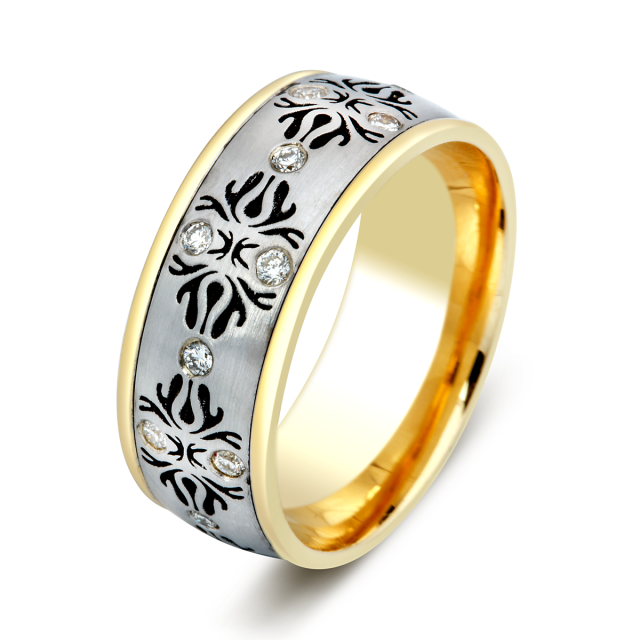 Обручальное кольцо из комбинированного золота с бриллиантами (003887)