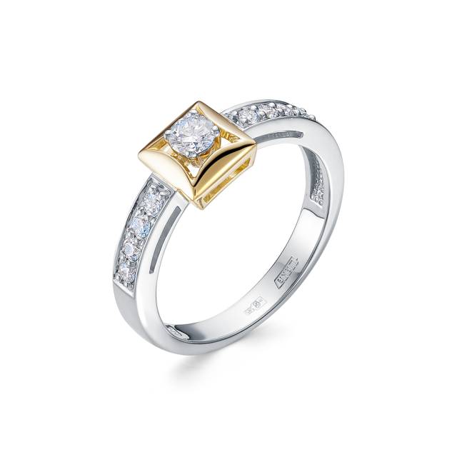 Помолвочное кольцо из комбинированного золота с бриллиантами (052846)