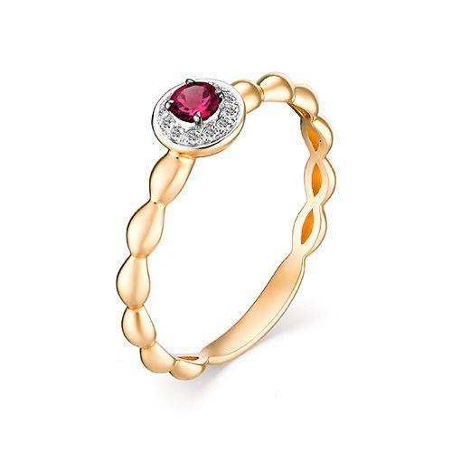 Кольцо из красного золота с бриллиантами и рубином (034357)