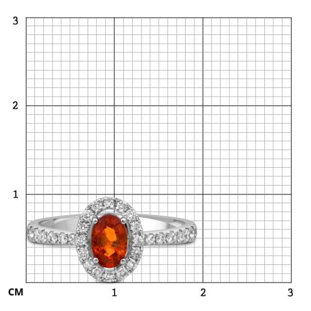 Кольцо из белого золота с бриллиантами и оранжевым сапфиром (052579)