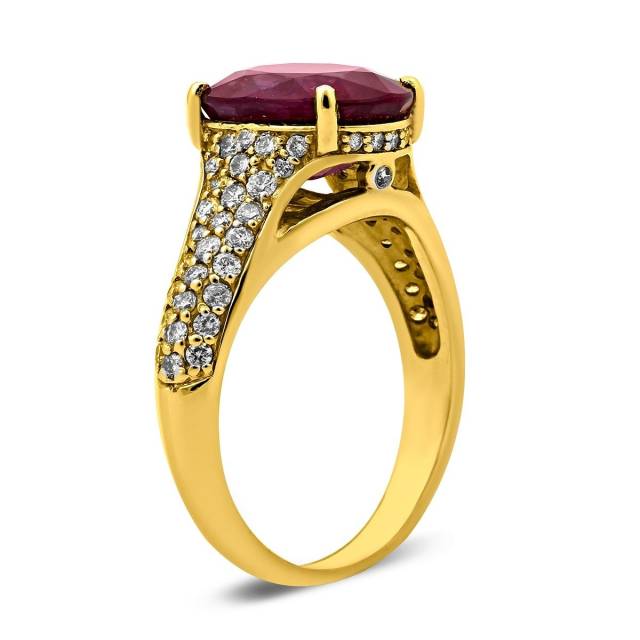 Кольцо из жёлтого золота с бриллиантами и рубином (009896)