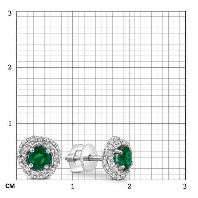 Серьги пусеты из белого золота с бриллиантами и изумрудами (049430)