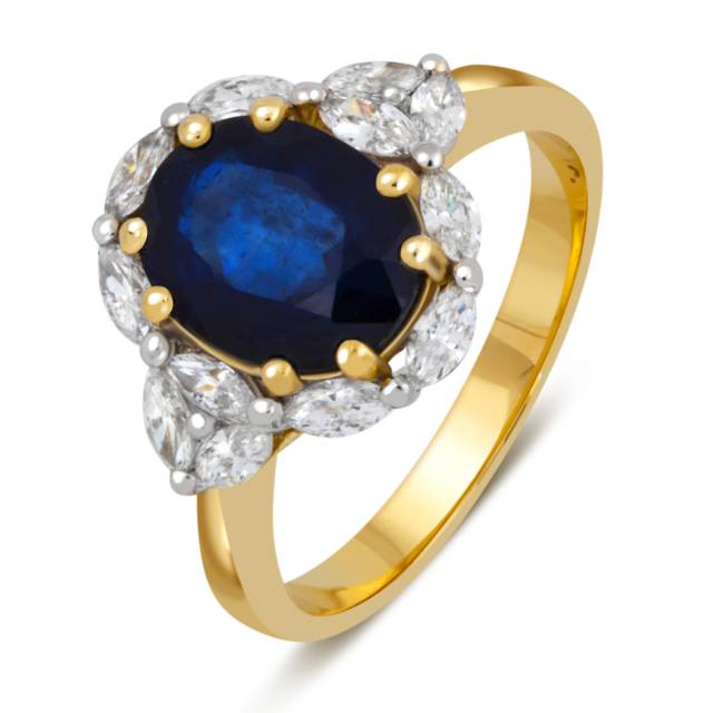 Кольцо из жёлтого золота с бриллиантами и сапфиром (039880)