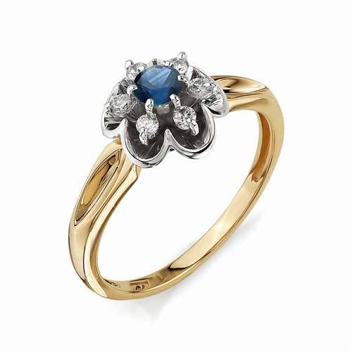 Помолвочное кольцо из комбинированного золота с бриллиантами и сапфиром (031250)