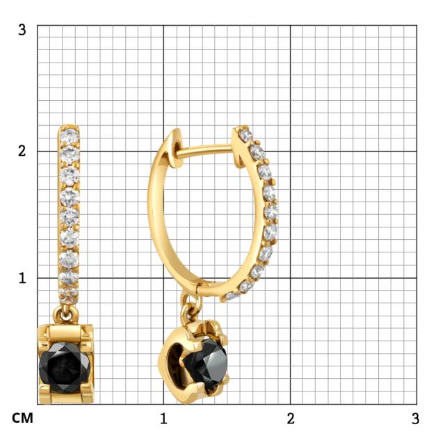 Серьги из жёлтого золота с белыми и чёрными бриллиантами (049454)