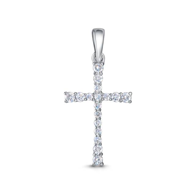 Кулон крест из белого золота с бриллиантами (054000)