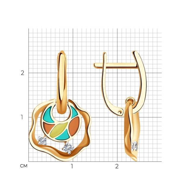 Серьги из красного золота с бриллиантами и эмалью (042911)