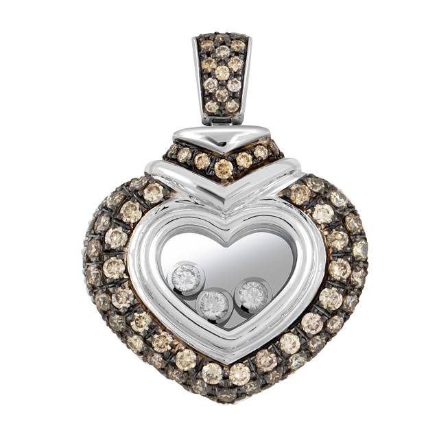 Кулон  из белого золота с  коричневыми бриллиантами "Сердце" (044920)
