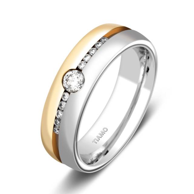 Обручальное кольцо из комбинированного золота с бриллиантами Tiamo (000078)